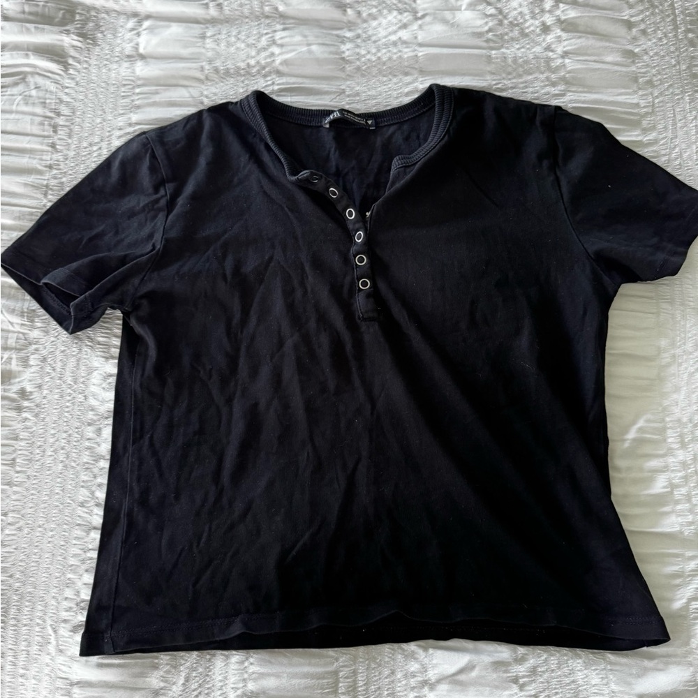 Zara Black Short Sleeve Henley Tee